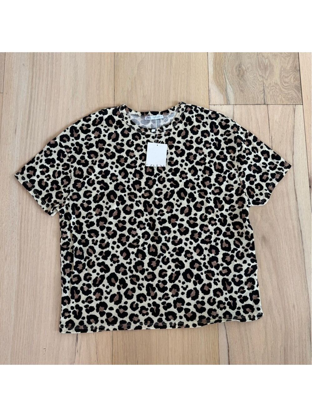 Zara Animal Print Short Sleeve Tee Shirt Size Small NWT